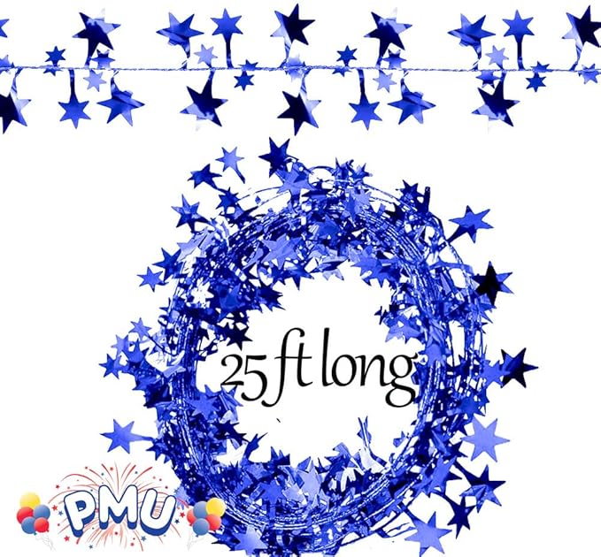 PMU 25 Ft Star Wire Shiny Garland Royal Blue - Halloween, Christmas Party, Wedding, Birthday, Festive Home Decoration Ornament Royal Blue