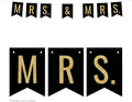 Andaz Press Faux Gold Glitter on Black Lesbian Wedding Party Banner Decorations, Mrs. & Mrs., Approx 5-Feet, 1-Set, Colored Hanging Pennant Decor