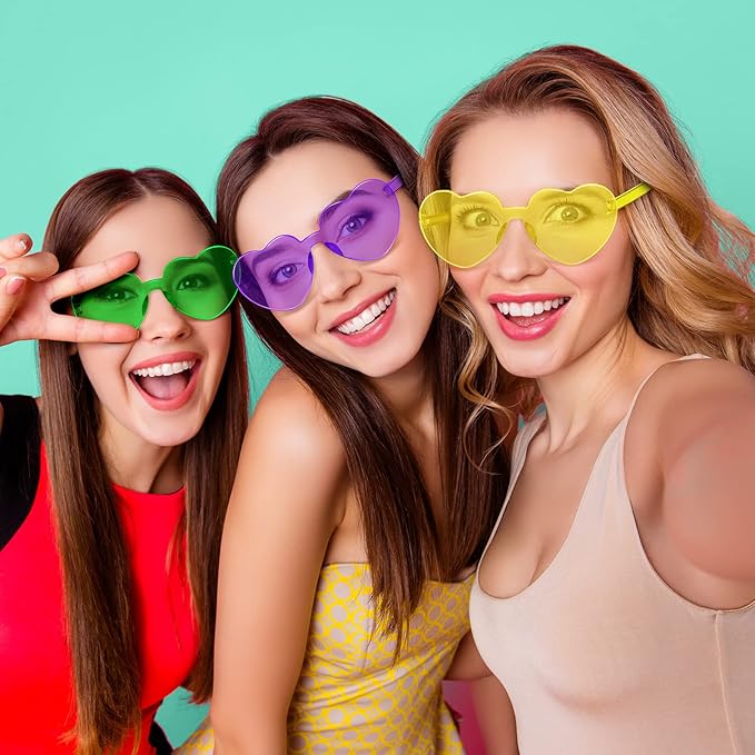 TOODOO 10 Pairs Heart Shaped Sunglasses Rainbow Sunglasses Candy Color Rimless Glasses for Women Girl Party Favor