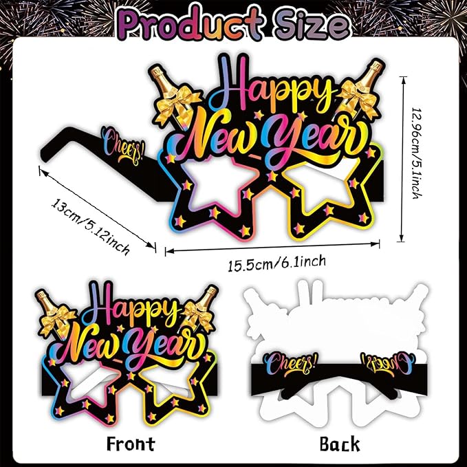 Happy 2026 New Years Glasses - Pack of 8, New Years Eve Party Supplies 2026, New Year Photo Booth Props (Multicolor)