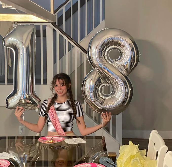 Silver Number 14 Balloon 40 inch, 14 Number Balloons, 14th Silver Birthday Decorations for Girls Boys Kids, 14 Year Old Silver Party Supplies