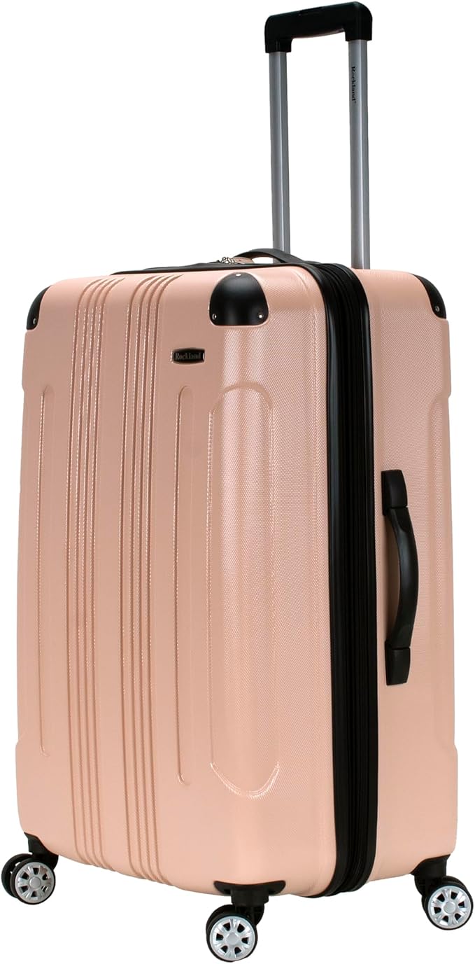 Rockland London Hardside Expandable Spinner Wheel Luggage, Checked Large 28", Champagne