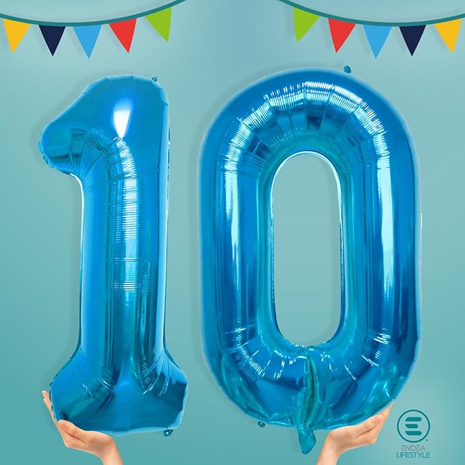 40 Inch Large Blue Number Celebration and Decoration Balloon for Birthday Parties, Graduations, Anniversaries, Weddings, Photo Shoots, Special Events - Helium Foil Mylar (Blue Number 10)