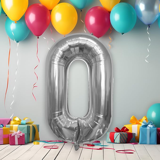 40 Inch Large Silver Number Celebration and Decoration Balloon for Birthday Parties, Graduations, Anniversaries, Weddings, Photo Shoots, Special Events - Helium Foil (Silver Number 0)