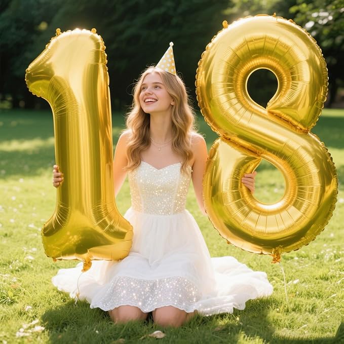 40 Inch Giant Gold Foil Number 8th 18th 28th Birthday Balloons Gold Digit 8 Balloons for Men Women 80th Anniversary Party Decorations Supplies
