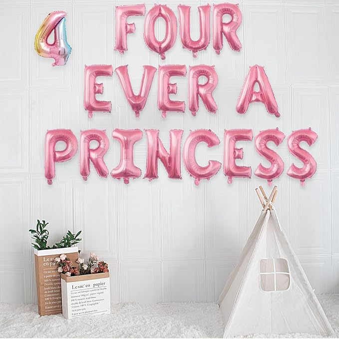 2 Set 34Pcs Pink FOUR EVER A PRINCESS Letter Balloons 16in Balloon Foil Letter Decorations Party Decor Pink Letter Balloons FOUR EVER A PRINCESS Party Supplies