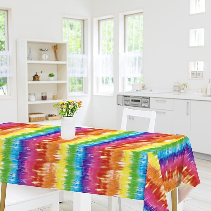 Iceyyyy 3 Pcs Tie Dye Tablecover - 54" x 108" Tie Dye Theme Rainbow Table Cloth Colorful Tablecover for Tie Dyes Themed Party Decorations