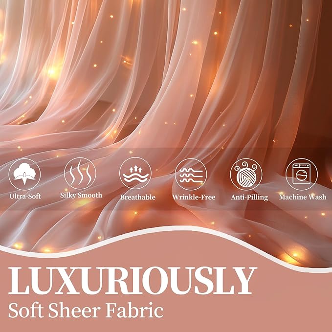 10x10ft Pink Tulle Backdrop Curtain with String Lights, Wrinkle-Free Sheer Wedding Backdrop for Birthday Parties, Baby Showers, Bridal Showers, Photo Shoots and Home Decorations, Pink