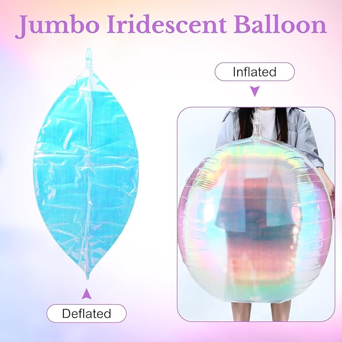 3 Pcs 32 Inch Iridescent 4d Round Ball Balloons Holographic Balloons for Spring, Clear Foil Decor Folding Rainbow for Under the Sea Mermaid Groovy Party, Stage, Wedding, Birthday Party