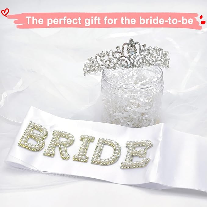 3Pcs Bachelorette Party Set-Wedding Tiara Crown, Veil with Comb & 'Bride' Sash - Bridal Decorations & Accessories Gift