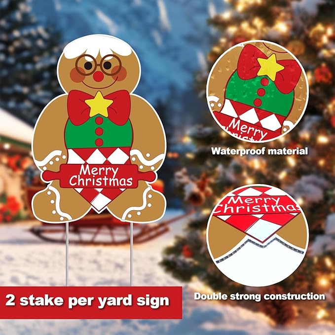 10 Pack Gingerbread Christmas Decorations, Christmas Gingerbread Man Yard Signs - Outdoor Lawn Decorations with Stakes, Holiday Pathway Markers for Garden, Patio, Xmas Party Decor