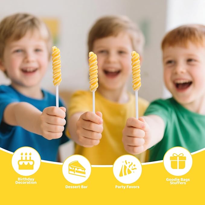 Twisty Lollipop, Yellow Twist Lollipops Individually Wrapped Bulk, Kid's Whirley Lollipops Candy for Decorating Birthday, 12g Lemon Flavor 30 Pack