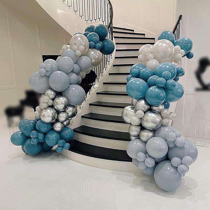 Dusty Blue Balloons Different Sizes Double Stuffed Balloon Garland 18 12 10 5inch Latex Slate Balloon Pastel Blue Balloon Arch Kit for Neutral Birthday Party Decoration Baby Shower