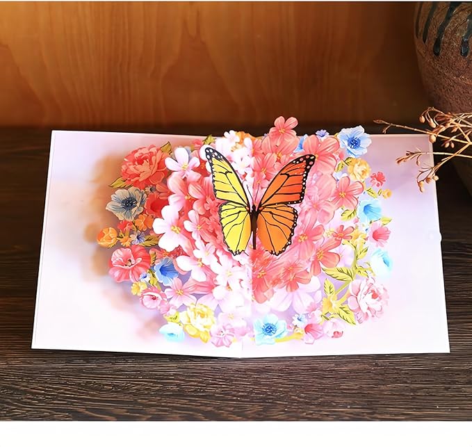 Steelhill 3D Pop Up Cards,Flower Greeting Cards for Women,Valentines Day Gifts Cards for Kids School,Card with Envelope for Mother's Day Thinking of You Card for Wife,Girlfriend(Flower card)