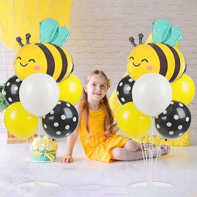 4 Sets Bee Baby Shower Party Balloons Stand Kit With Bumble Bee Foil Balloons Yellow Black White Honey Party Balloon Centerpiece for Tables for Gender Reveal Sweet As CanBee Birthday Decorations