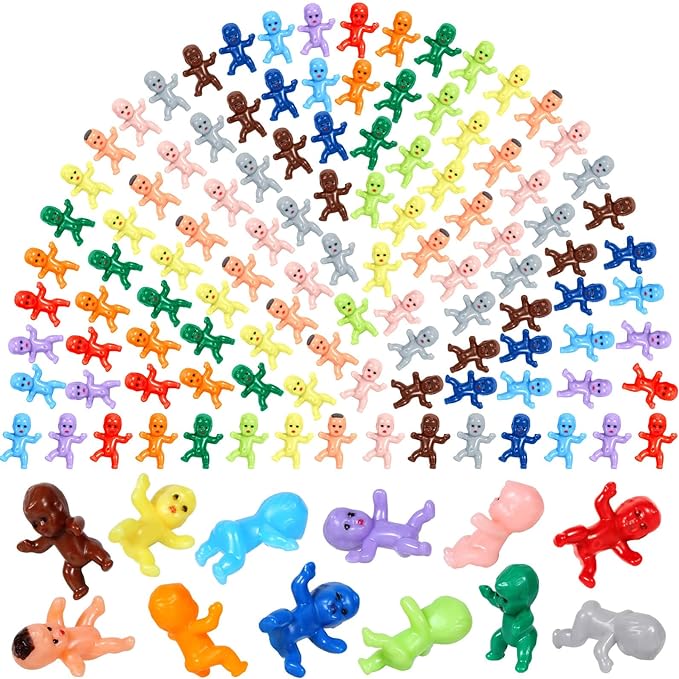Selizo 120pcs Mini Plastic Babies, Tiny Plastic Baby Figurines Small King Cake Babies Bulk for Ice Cube My Water Broke Baby Shower Games (12 Colors)