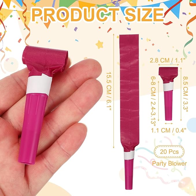 uxcell 20 Pcs Colorful Noise Makers Plastic Party Blowers Party Favors for Birthday Parties Holiday Christmas New Years Gift Favors, Rose Red