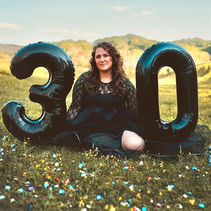 3pc Black 40 Inch Number 70 Balloons for Women, Men, Unisex Adults - Birthday, Anniversary - Reusable Numbered Balloons