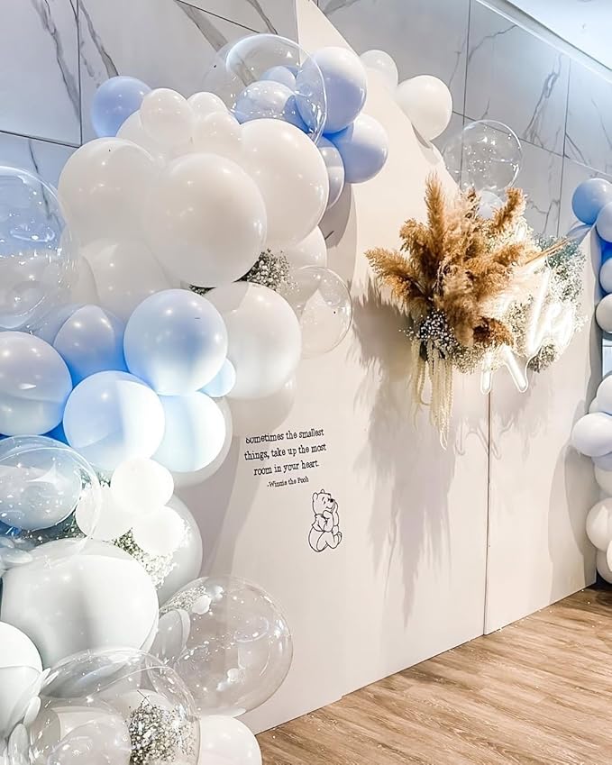 200Pcs Blue and White Balloon Garland Arch Kit - Light Blue White Balloons 18 12 10 5 Inch Different Size Balloons for Birthday Baby Shower Bachelorette Gender Reveal Party Decoration Supplies