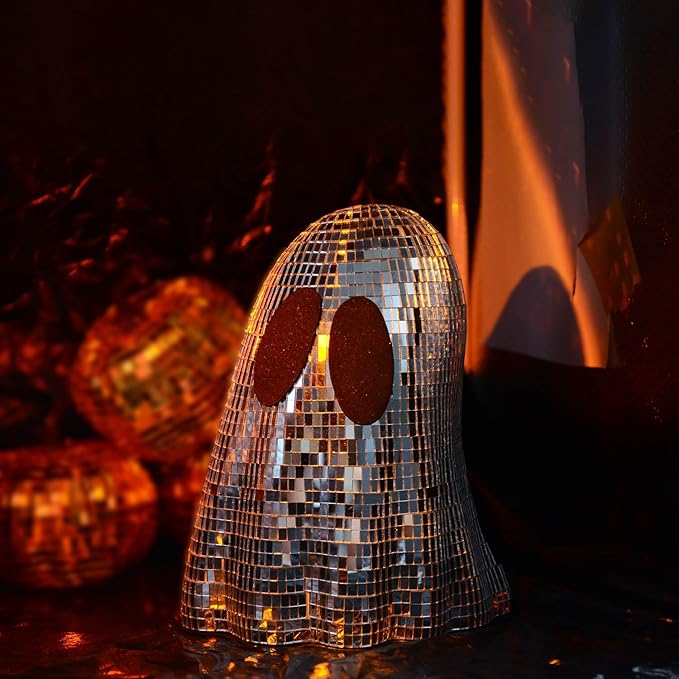 2 Pcs Halloween Disco Ghost Decor Ghost Disco Ball Table Decoration Indoor Glitter Sign Halloween Tiered Tray Decor for Props Home Tabletop Decorations