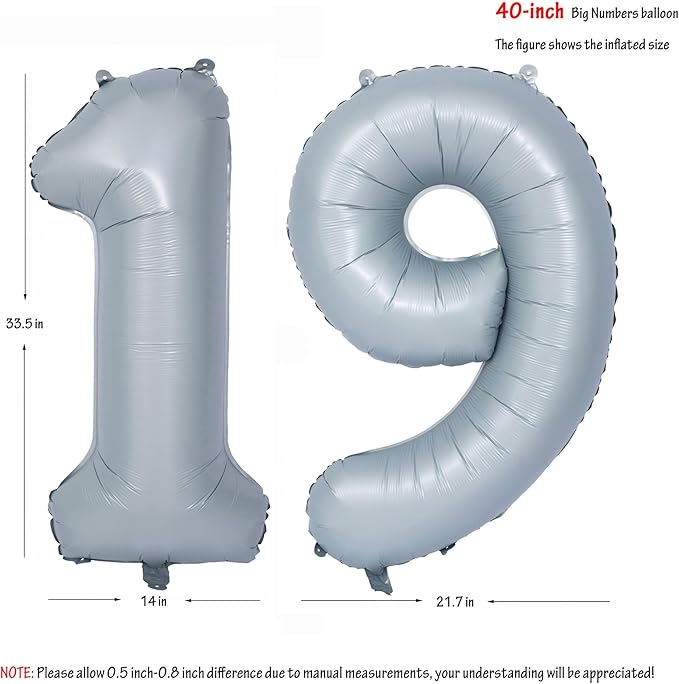 40 In Matte gray Number Balloons Helium Foil Mylar Balloon Birthday Party banquet Decoration 19