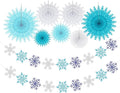 Snowflake-Snow Blue-White Christmas Frozen Party-Decorations - 9pcs Winter Girl Birthday New Year Paper Fan Banner Stareamers, Wonderland Party Supplies Decor Lasting Surprise