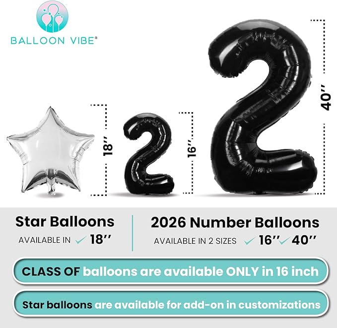BALLOON VIBE CLASS OF 2026 Balloons - Graduation Ceremony Backdrop for Convocation - Foil Letter Balloons with Straws, Adhesive Dots & Ribbon - Class of 2026 Banner for Graduation Party Decor