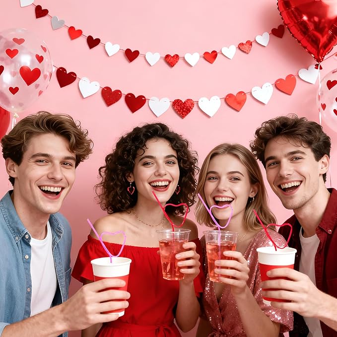 24PCS Valentine’s - Day - Wedding - Bachelorette - Party - Straws - Supplies - Decorations - Heart Shaped Drinking Straws for Galentine's Day V- Day Party Favors，Bridal Shower Birthday Parties Decor