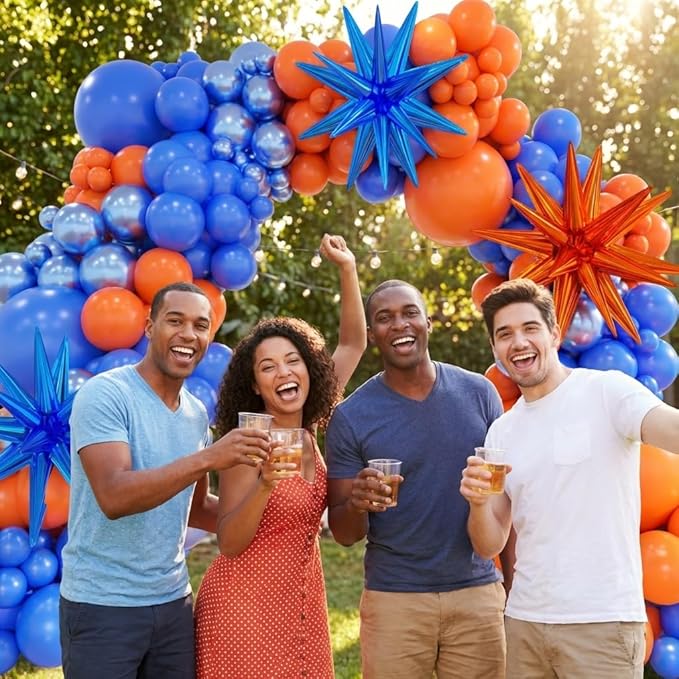 Blue and Orange Balloon Arch Kit, 151Pcs Royal Blue Metallic Blue Orange Balloon Garland kit, Different Size Balloons for Girl Birthday Anniversary Baby Shower Graduation Party Decorations