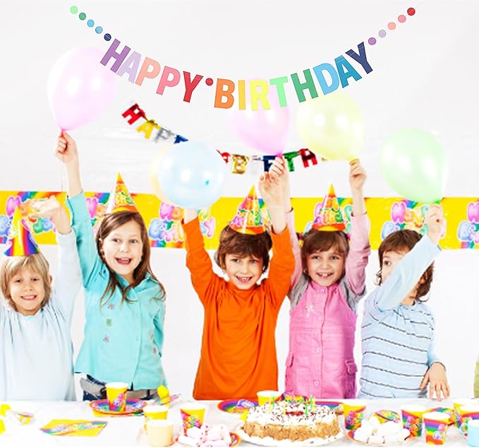 MEETINGU Happy Birthday Banner, Personalized Colorful Gradient Letters Banner, Rainbow Birthday Party Circle Dots Hanging Decorations for Kids Baby Adults Birthday Decorations Party Supplies