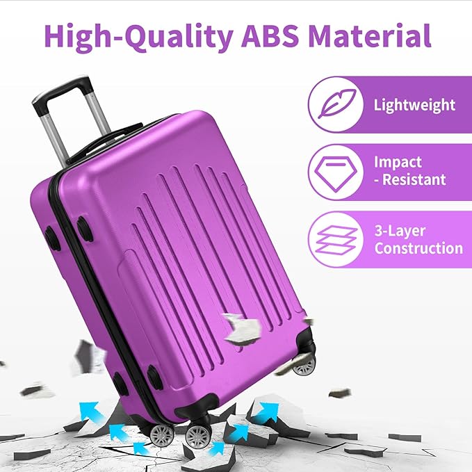 Karl home Luggage Sets 3 Piece, ABS Hardside Suitcase Set with Double Spinner Wheels & TSA Lock for Travel Business, 3-Piece Set (20/24/28), Purple