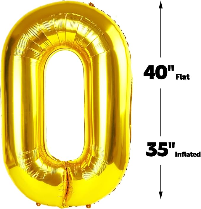 Gold 40 Inch 0 Number Balloons, 0 Decorations for 10 20 30 40 50 60 70 80 90 100 Birthday, Foil Giant Birthday Graduations Anniversary Party Balloon