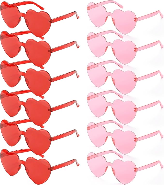 JOYIN 12 Packs Valentine's Day Plum Pink and Red Heart Shaped Sunglasses, Classroom Exchange Gift for Kids, Classroom Holiday Prizes, Sunglasses for Women and Girl, Party Favor Holiday Reward