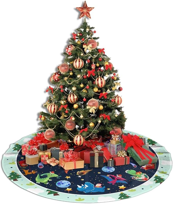 Cute Dinosaur Christmas Tree Skirt Xmas Tree Mat Halloween Christmas Tree Ornaments Decorations Holiday Party Indoor Outdoor 30"