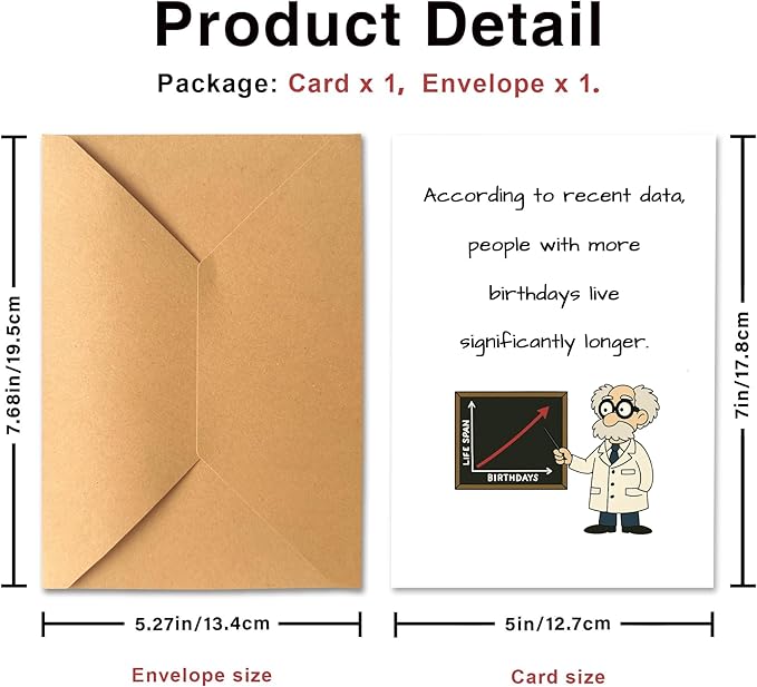 Funny Science Birthday Card for Him Her, Witty Professor Joke Greeting Card, Sarcastic Gift for Nerds Geeks, Unique Bday Card for Adults