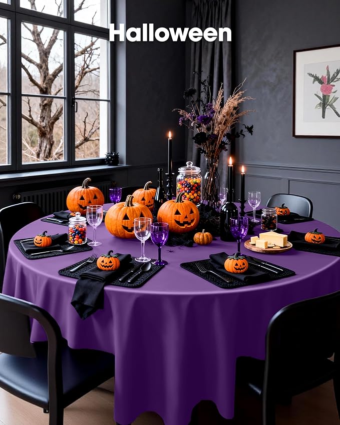Pureegg Plastic Table Cloth Disposable 8 Pack, 84'' Round Table Cloths, Graduation Decorations Class of 2026, Graduation Party Tablecloths, Round, Plastic Cover, Leakproof & Sturdy, Purple