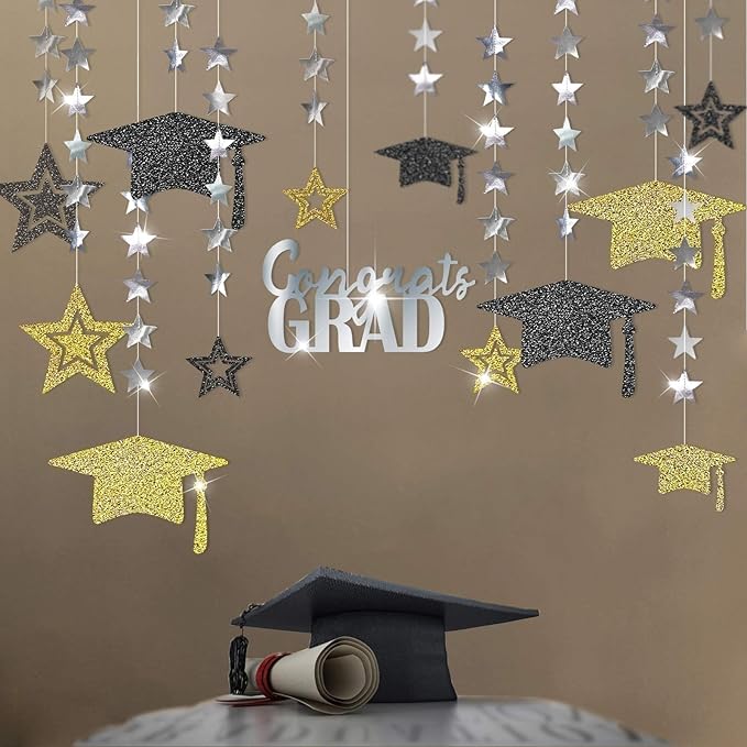 Cheerland Gold Graduation Decorations 2026 Congrats Grad College Graduation Party Decoration Cap Garland Kit Supply for Prom Backdrop Decoration Class 2026 Ceiling Decor High School Kindergarten