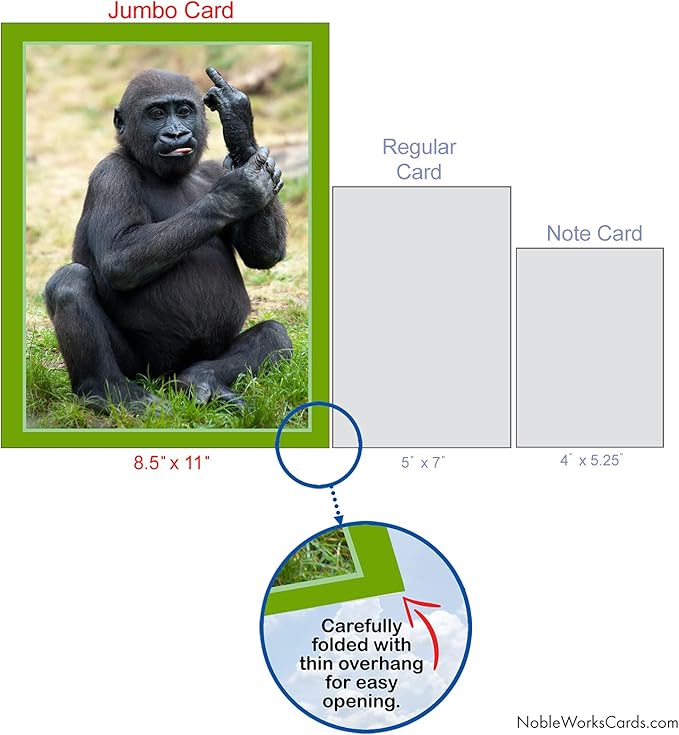 NobleWorks - Hilarious Happy Birthday Card with Envelope (8.5 x 11 Inch) - Funny Animal Greeting Card From All Of Us - Flipping Monkey - Gorilla J9516FBDG-US