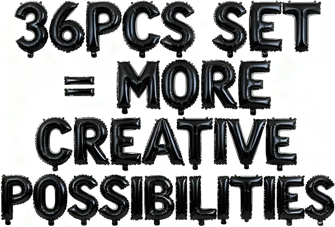 36 Pcs Black Letter Balloons, Custom A-Z Set for Personalizing Names & Phrases Party Supplies Banners - with 1 Set ABEILMNOPS for Wedding/Birthdays/Annivs/Grads Party Decoration Banner Custom Phrase