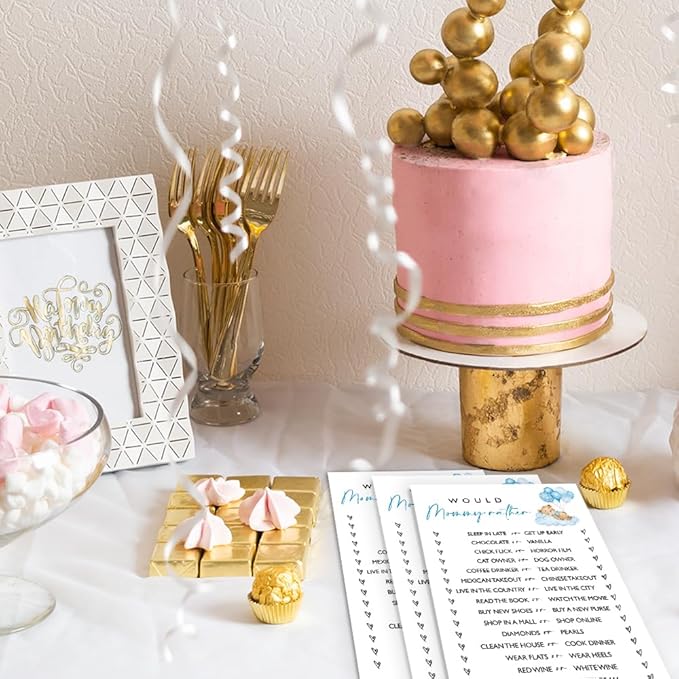 Would Mommy Rather Baby Shower Game, 25 Blue Bear & Balloon Theme Ready-to-Play Cards, Fun Icebreaker Activity for Boys, Baby Shower Party Games and Supplies - B03