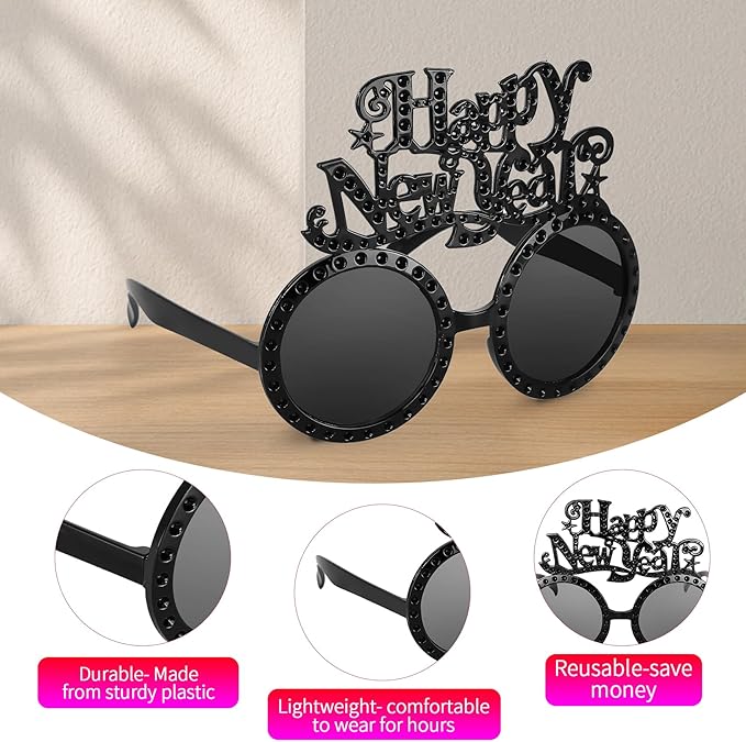 Happy New Year Metallic Glasses Shiny 2026 Party Eyeglasses for Adults & Kids Fun NYE Accessories & Photo Booth Props