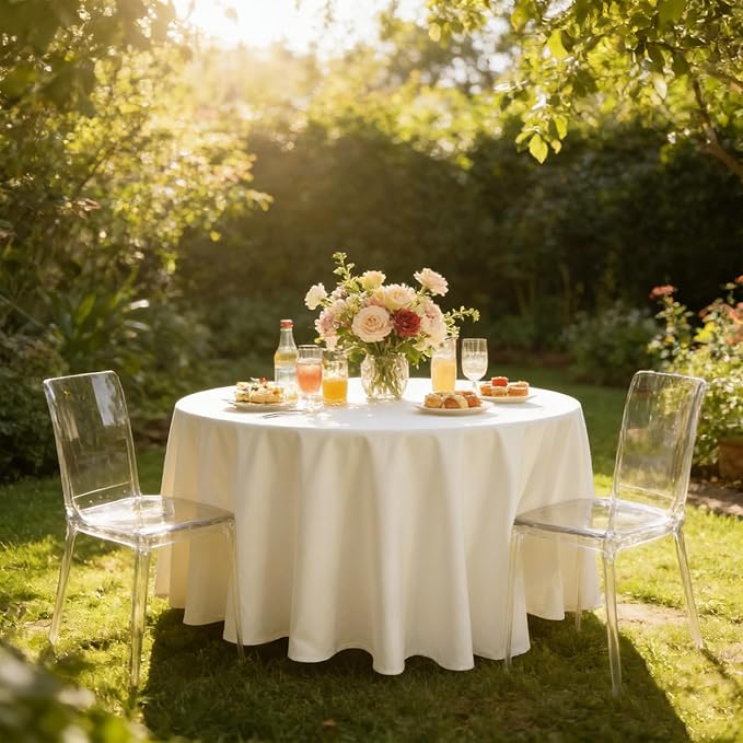 WIGENIUS 6 Pack Ivory Table Cloth Round Tablecloths 90 Inch,Polyester Table Cloth for 5 Foot Round Tables,Wrinkle Resistant Washable Fabric Table Covers for Party,Wedding Banquet