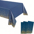 4 Pieces Navy Blue Rectangular Tablecloths Plastic，Plastic Table Cloth Disposable Blue and Gold, for Covers Anniversary, Wedding, Fine Dining, Graduation Party Decoration,