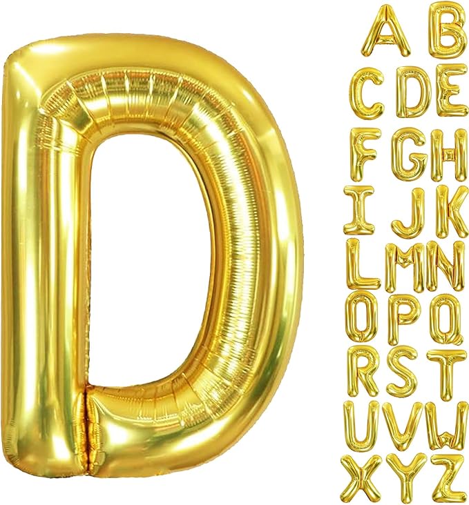 40 Inch Letter Foil Balloons Gold for Graduation, Birthday, Wedding Decorations Jumbo Photo Backdrops Big Alphabet D