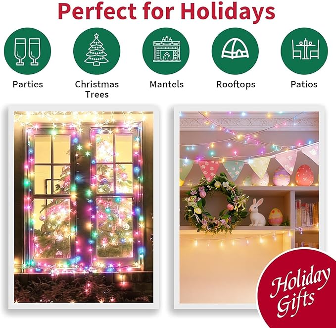 LAMPHOME Easter String Lights, 20FT 100 Count Incandescent Connectable Christmas Mini Lights, Waterproof Easter Decorations for Indoor Outdoor Patio Party Home Garden Yard Decor