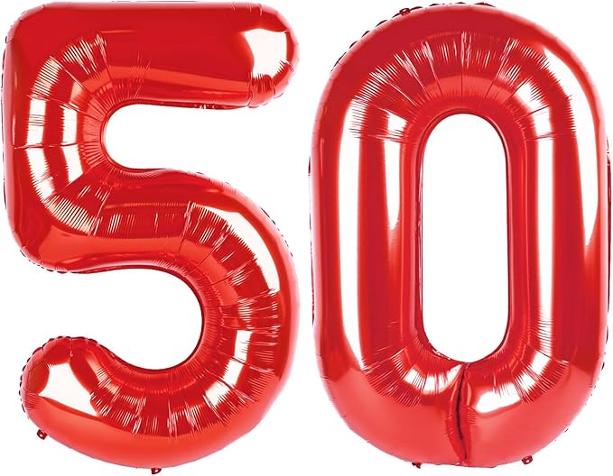 Number 50 Balloons, 40 Inch Balloons for Woman Man 50th Red Birthday Party Decoration, Foil Number Ballon for 50 Valentine's Day, Anniversary, Bridal Shower, Graduation