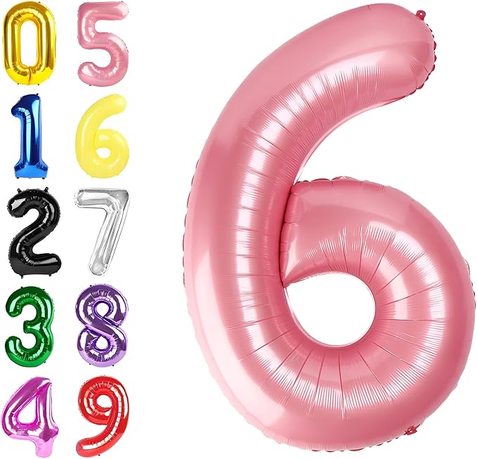 6 Balloon Numbers, 40 Inch Foil Big Balloon for Men And Women, Pearl Pink Balloons for 6, 16, 26, 60, 2026 Graduation, Birthday, Wedding Anniversary, Xmas, Party Supplies