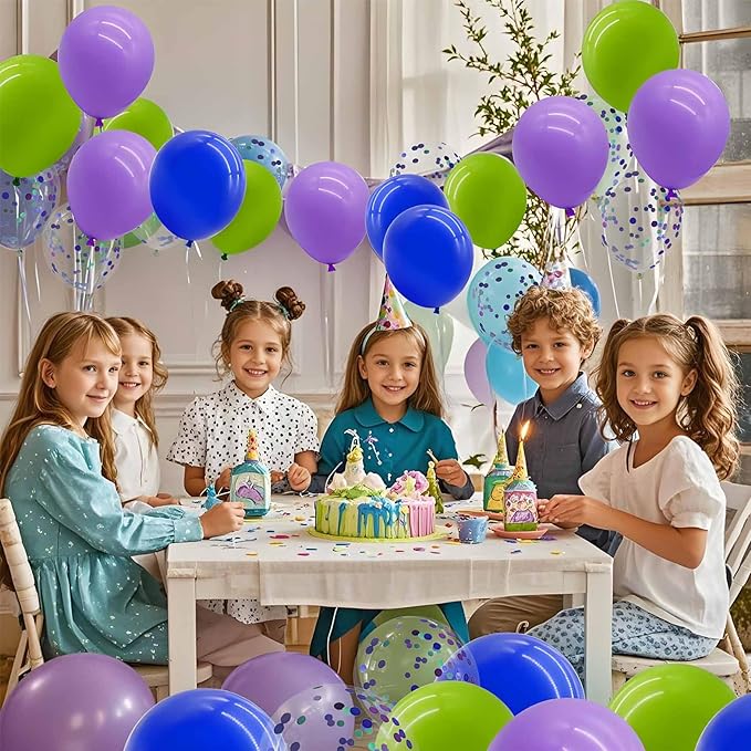 Purple Green and Blue Balloons with Confetti Balloons 12 inch Latex Balloons 80 Pcs for Wedding Birthday Baby Shower Patriotic Themed Party Decorations