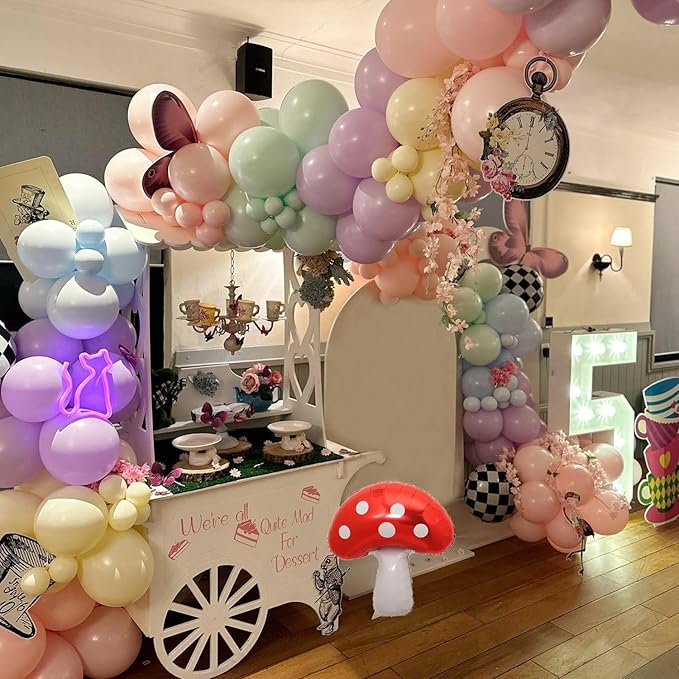 159Pcs Wonderland Balloon Arch Garland Kit Wonderland 1st Birthday Party Decorations Pastel Pink Blue Purple Metallic Gold Balloons for Onederland Baby Shower Garden Tea Party Spring Supplies