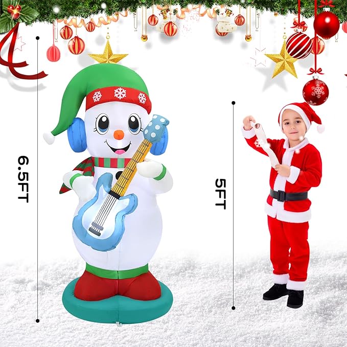 6ft Christmas Inflatable Outdoor Decorations, Snowman Playing Guitar Inflatable Patio Decorations with LED Lights for Indoor Outdoor Patio Garden Christmas Decorations